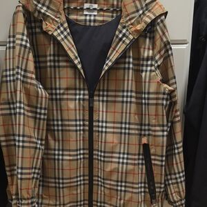 Burberry Tan and Black Plaid Windbreaker